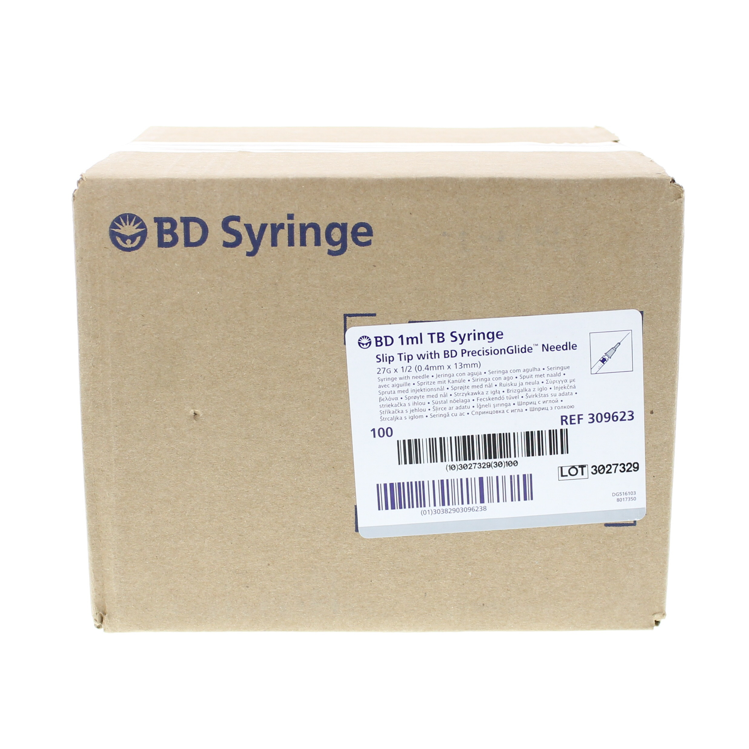 BD 1cc Syringe w/27g x ½ Inch Needle - Box/100